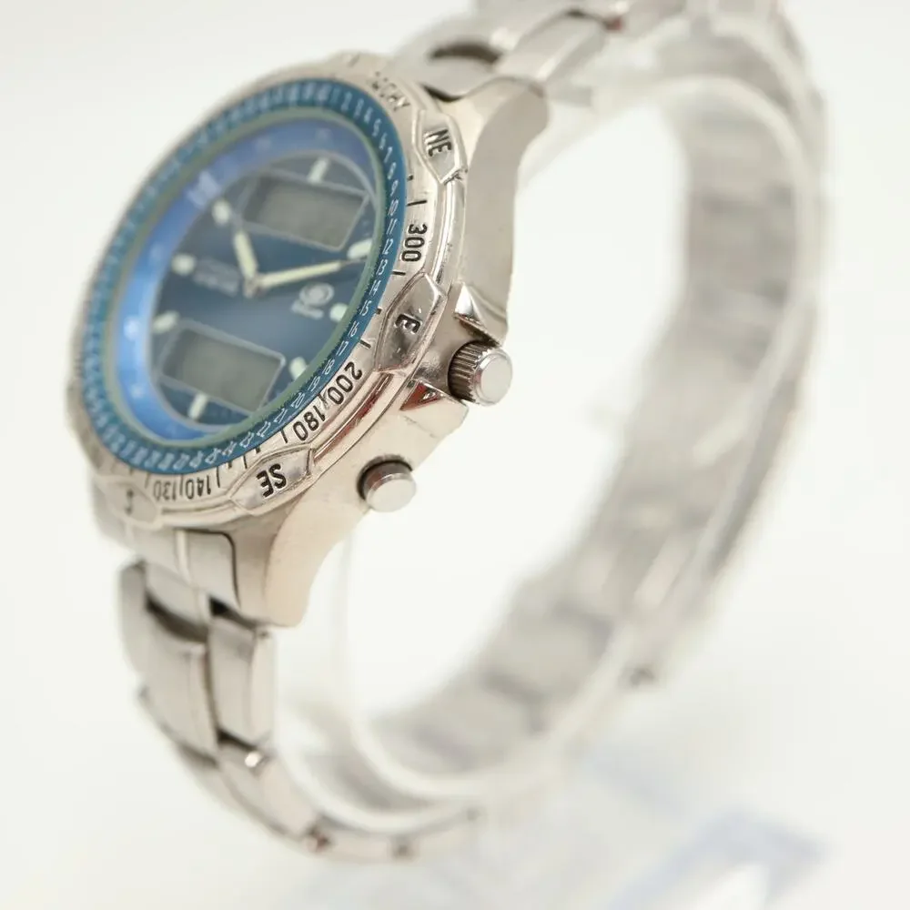 Vintage Fossil Blue Ana Digi 43mm Watch Alarm Chrono Timer Backlight AM3199